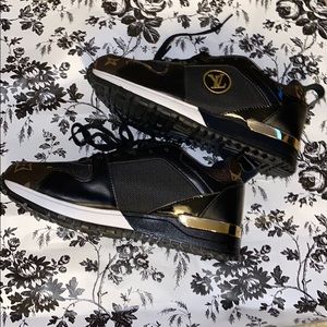 Brown and black sneakers